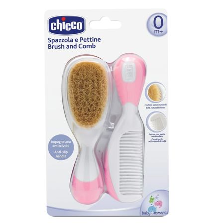 CHICCO ČEŠALJ+ČETKA PRIRODNA DLAKA ROZA