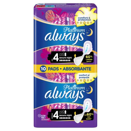 ALWAYS PLATINUM SECURE NIGHT 10PCS SIZE4